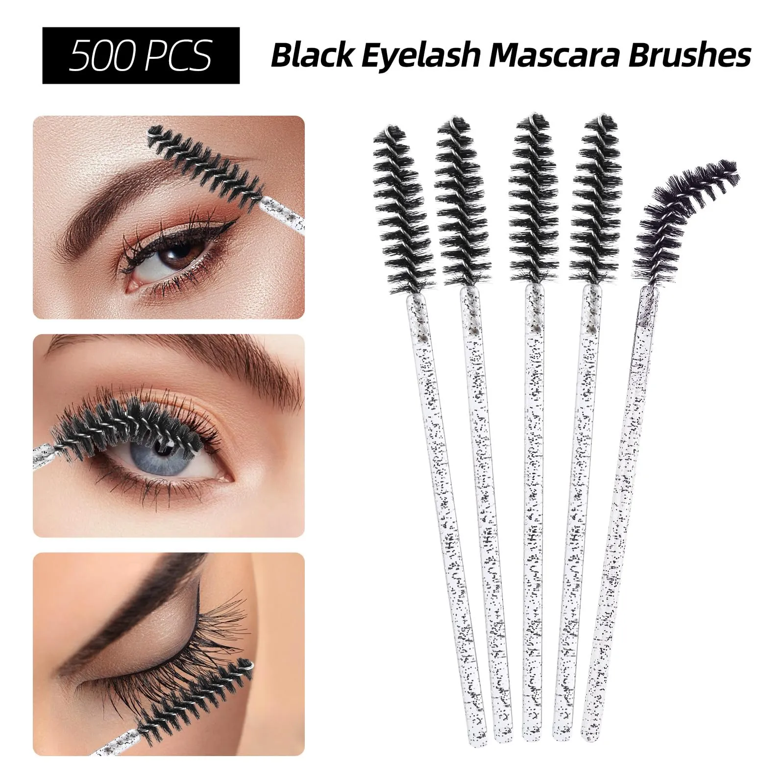 1500 Pcs Eyelash Extension Supplies Kit, 500 Spoolies Mascara Wands 500 Lip Brushes 500 Micro Swabs Black, Disposable Eyelash Brushes Makeup Applicator Tool with 3 Reusable Containers