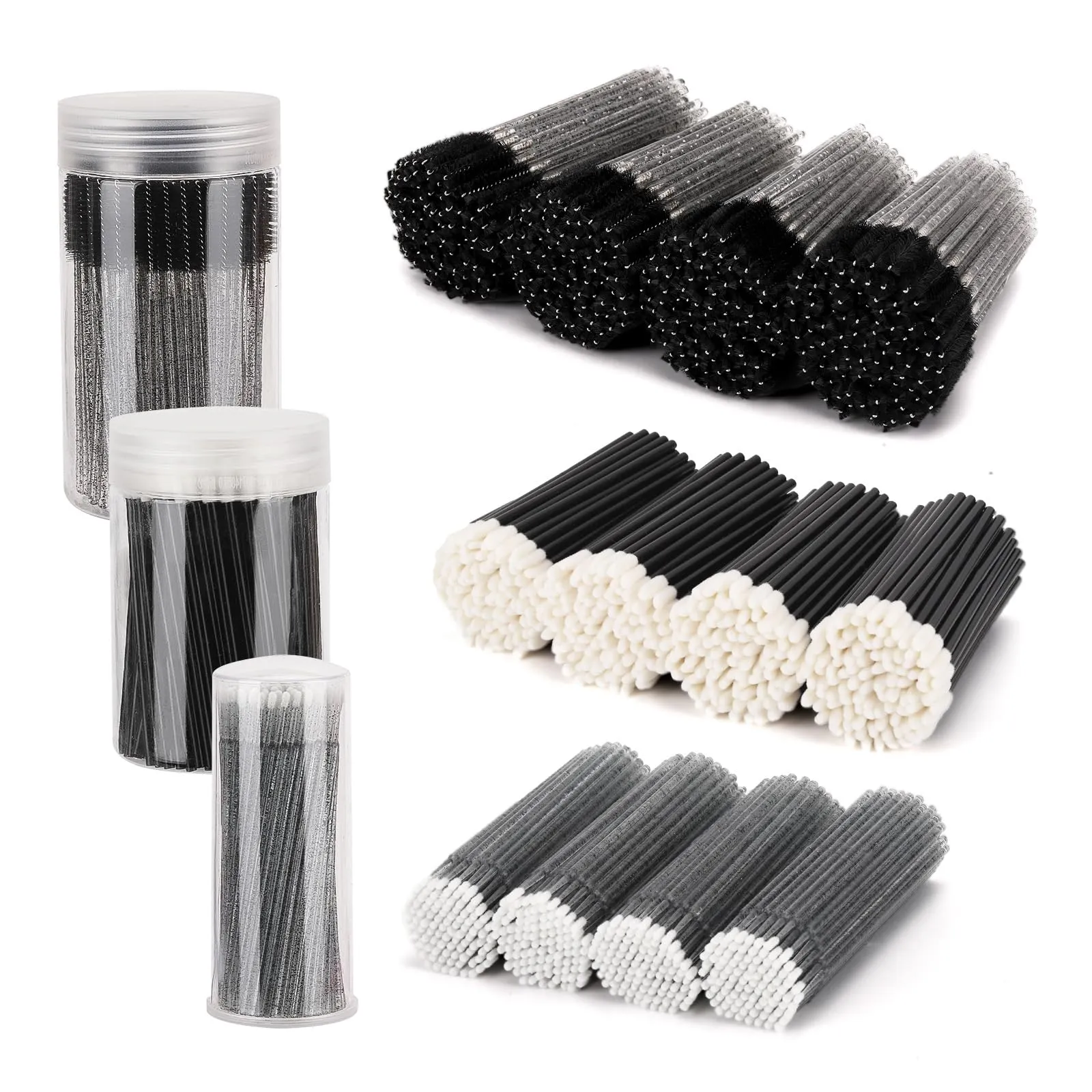 1500 Pcs Eyelash Extension Supplies Kit, 500 Spoolies Mascara Wands 500 Lip Brushes 500 Micro Swabs Black, Disposable Eyelash Brushes Makeup Applicator Tool with 3 Reusable Containers