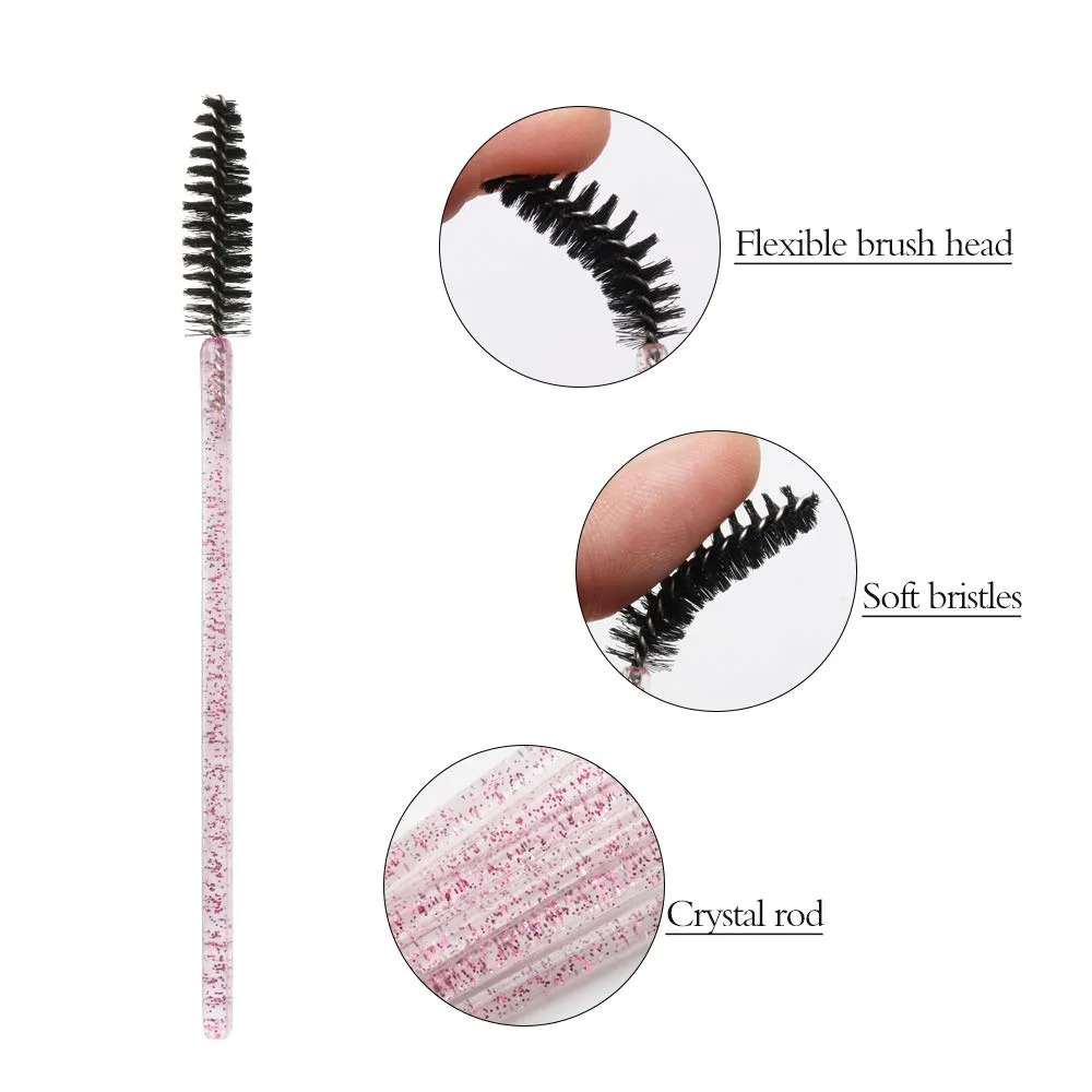 300 Pack Mascara Wands Disposable Eye Lash Brushes for Eyelash Extensions Tool Makeup Applicator Kit, Crystal Rose/Black Crystal Rose-Black