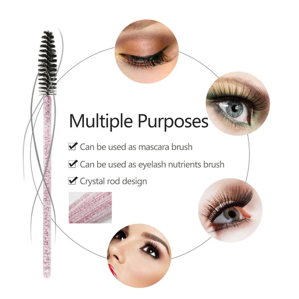 300 Pack Mascara Wands Disposable Eye Lash Brushes for Eyelash Extensions Tool Makeup Applicator Kit, Crystal Rose/Black Crystal Rose-Black