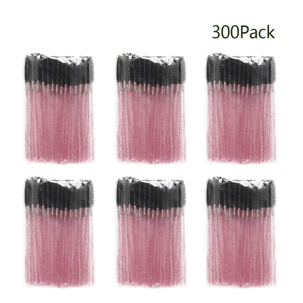 300 Pack Mascara Wands Disposable Eye Lash Brushes for Eyelash Extensions Tool Makeup Applicator Kit, Crystal Rose/Black Crystal Rose-Black