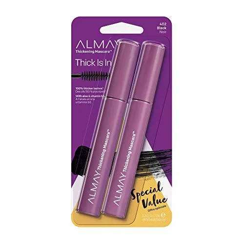Almay One Coat Thickening Mascara Duo Pack: Hypoallergenic, Sensitive Eyes, Voluminous & Lengthening Mascara