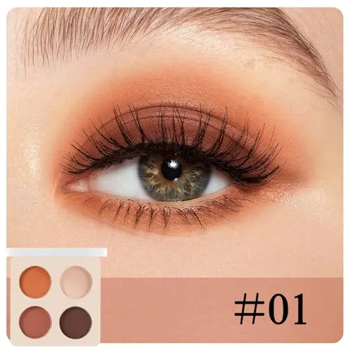 Apooliy 4 Colors Matte Eyeshadow Palette with 5 Eyeshadow Applicator,Highly Pigmented,Colorstay Eye Makeup,Waterproof Eye Shadow Long Wear Up to 24hr
