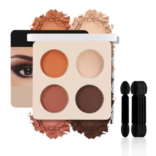 Apooliy 4 Colors Matte Eyeshadow Palette with 5 Eyeshadow Applicator,Highly Pigmented,Colorstay Eye Makeup,Waterproof Eye Shadow Long Wear Up to 24hr
