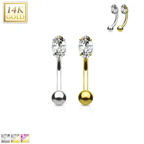 CZ Gem Ball WildKlass Eyebrow Curve Ring 14 Karat Solid Gold