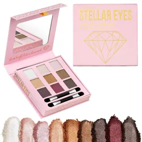 Expressions Style Essentials Makeup Stellar Eyes Eyeshadow Palette - 9 Professional Eyeshadow Colors Shimmer Finish - Cute Eyeshadow Set For Women w/Face Mirror & Applicator