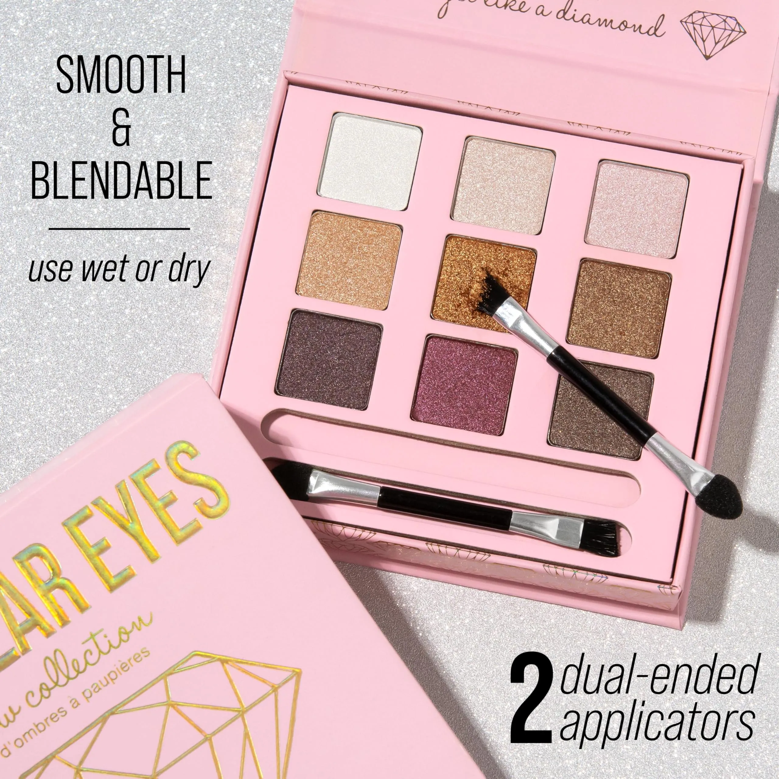 Expressions Style Essentials Makeup Stellar Eyes Eyeshadow Palette - 9 Professional Eyeshadow Colors Shimmer Finish - Cute Eyeshadow Set For Women w/Face Mirror & Applicator