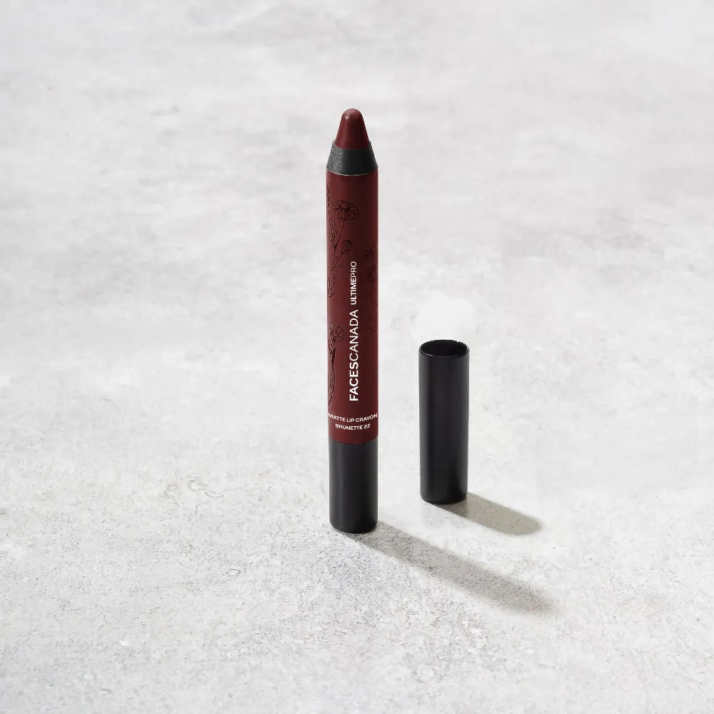Faces Canada Matte Lip Crayon | Cocoa Butter and Chamomile enriched | One Stroke Intense Color | Smooth Glide | All Day Hydrated Lips | Shade - Brunette 2.8g