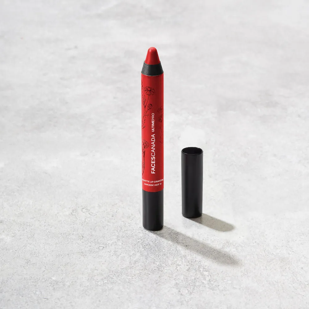 Faces Canada Matte Lip Crayon | Cocoa Butter and Chamomile enriched | One Stroke Intense Color | Smooth Glide | All Day Hydrated Lips | Shade - Smokin' Hot 2.8g