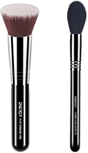 Flat Top Kabuki Brush Tapered Highlighter Brush Set - ENERGY Professional Makeup Brush Set for Face Premium Vegan Foundation Brush for Liquid Cream Powder Foundation Blending Blush Brush for Powders