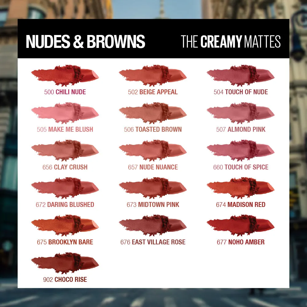 Maybelline New York Color Sensational Creamy Matte Lipstick, 657 Nude Nuance, 3.9g