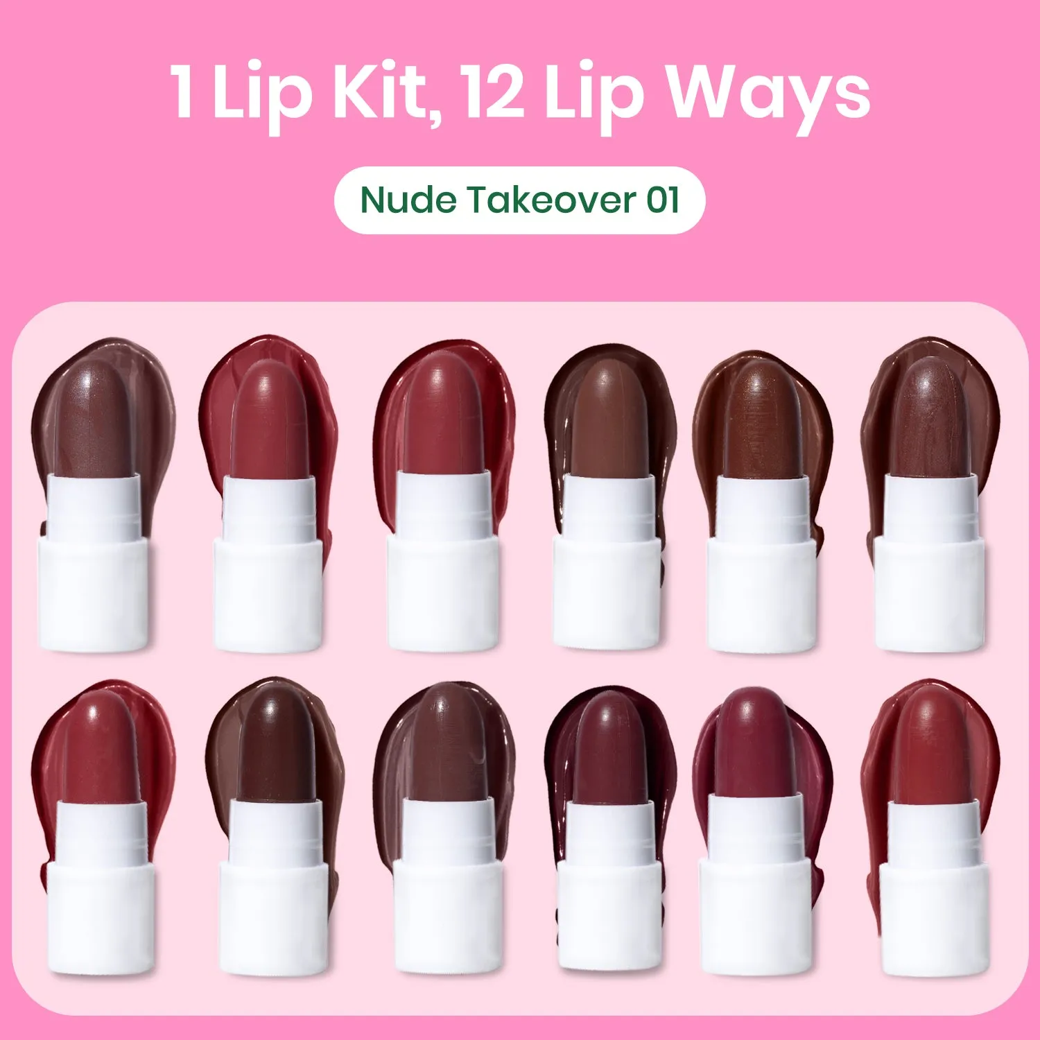 NY Bae 12 In 1 Mini Lip Kit Set (14.4g) | Brown & Nude Lipstick | Lip Crayon | Lip & Cheek Tint | Lipstick Pallete| Makeup Kit | Lip Kit | Blush - Nude Takeover 01