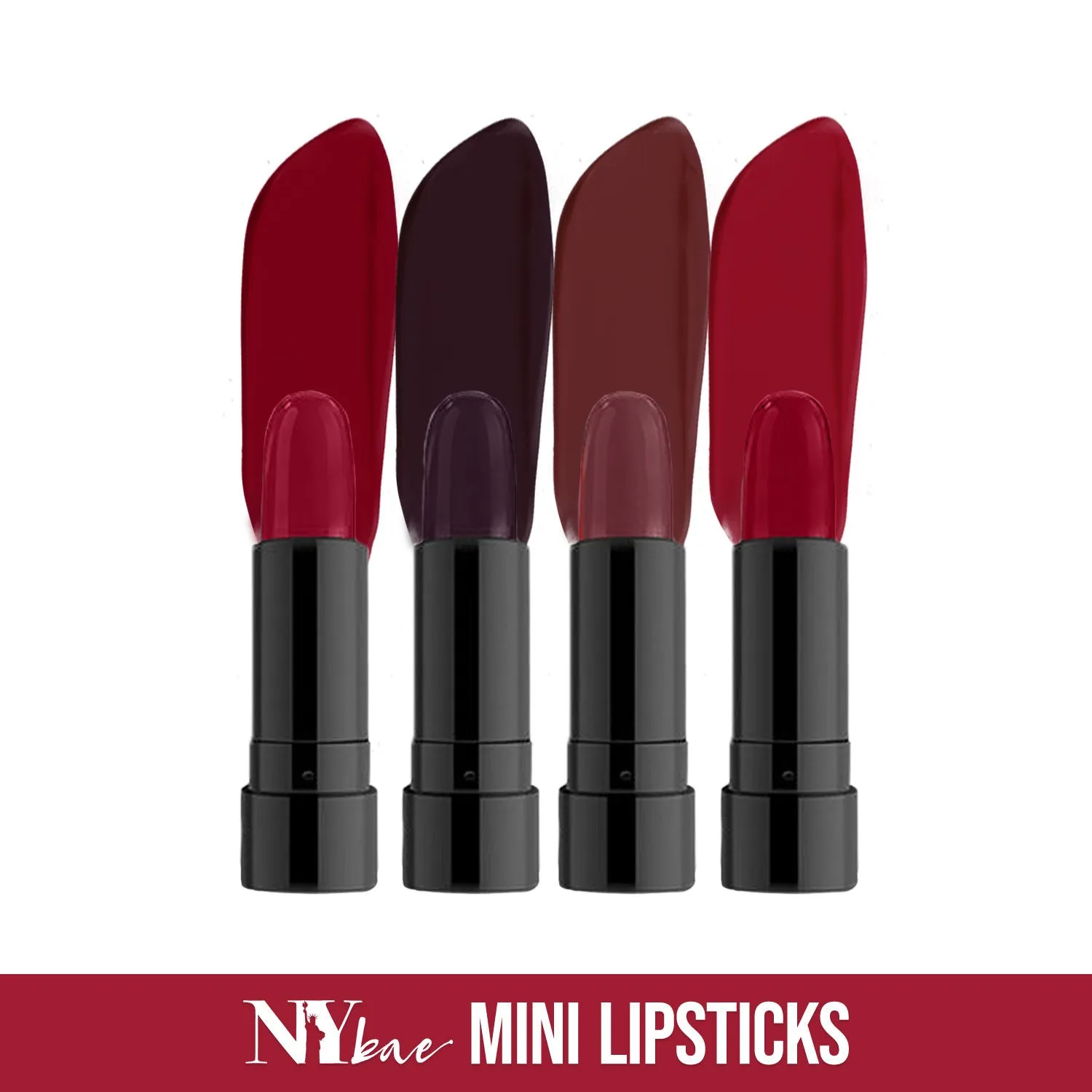 NY Bae Argan Oil Infused Mini Lipstick, Runway, For Fair Skin - Haute Beauty, Set of 4 Mini Lipsticks, Kit 4 (1.4 g X 4)